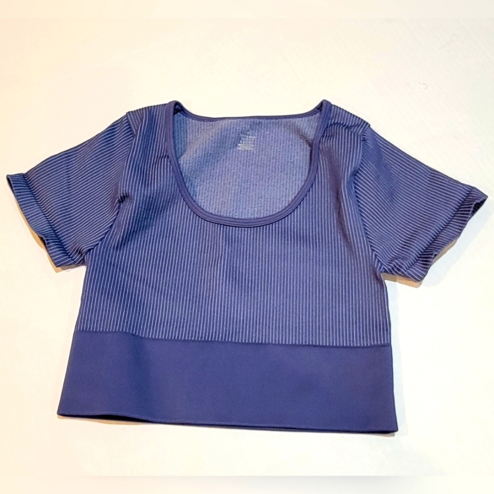 OFFLINE by Aerie Seemless Rib Scoop T-shirt.  Blue, Size L